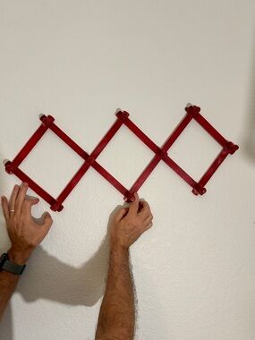 Vintage Red Wooden Accordion Wall 10 Peg Rack Hanger Cottage